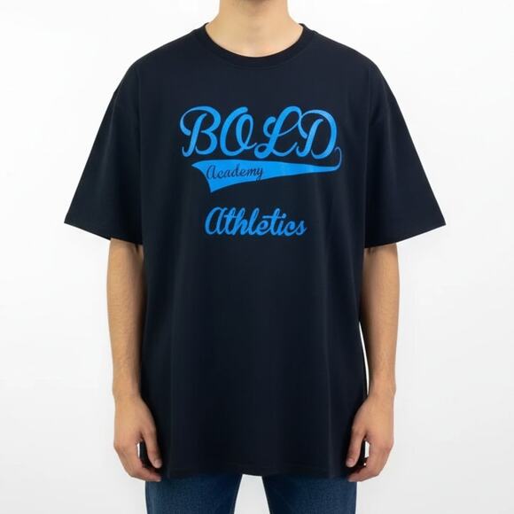 00s JERZEES Vintage Black Bold Academy Athletics Round Neck Short Sleeve Tee - Picture 1 of 7